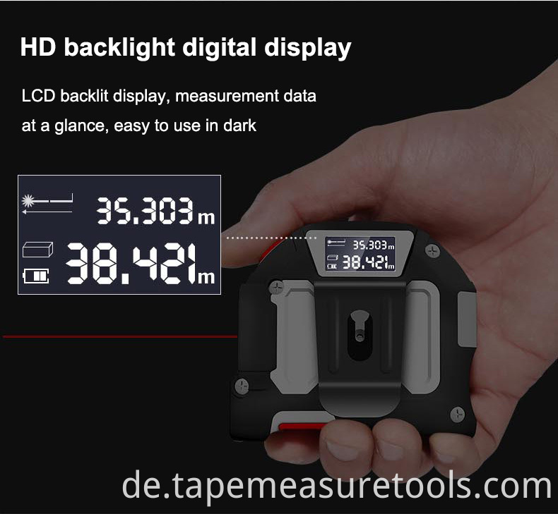 Hochwertiger Infrarot-Laserabstand 40 m / 50 m / 60 m Laser-Bandmaß-Entfernungsmesser mit CE-, FCC-, REACH-Zertifizierung